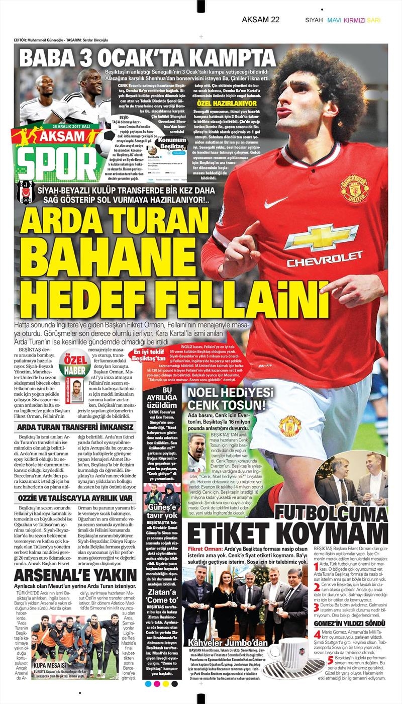 26 Aralık 2017 | Gazetelerin Beşiktaş Manşetler - Görsel 7