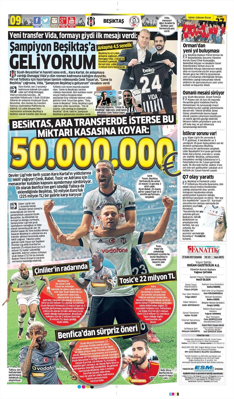 27 Aralık 2017 | Gazetelerin Beşiktaş Manşetleri - Görsel 2