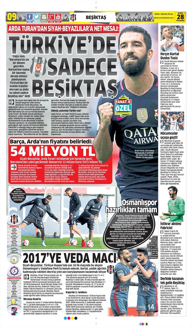 28 Aralık 2017 | Gazetelerin Beşiktaş Manşetleri - Görsel 2