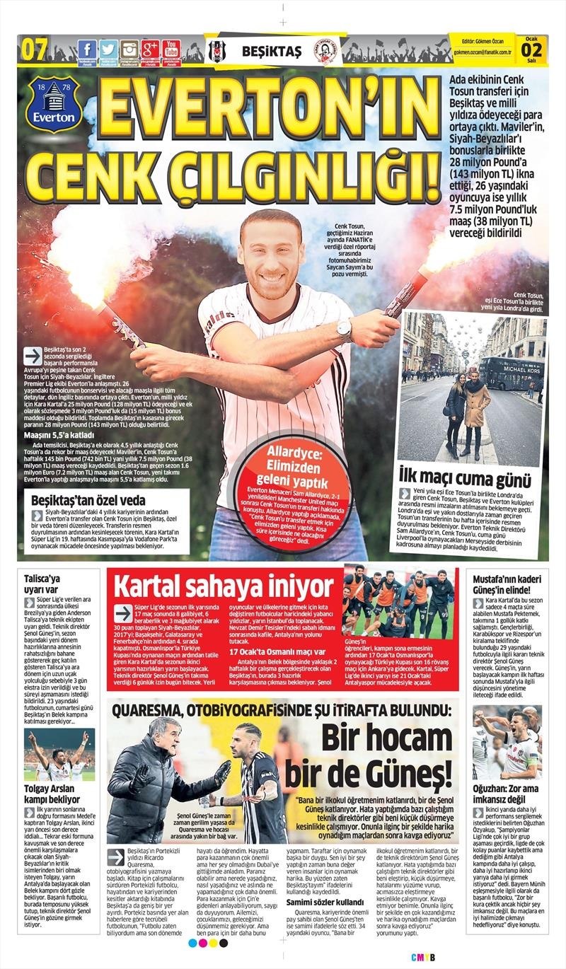 2 Ocak 2018 | Gazetelerin Beşiktaş Manşetleri - Görsel 2