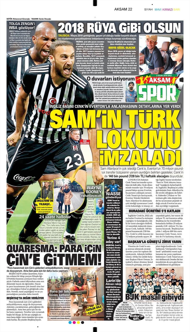 2 Ocak 2018 | Gazetelerin Beşiktaş Manşetleri - Görsel 3