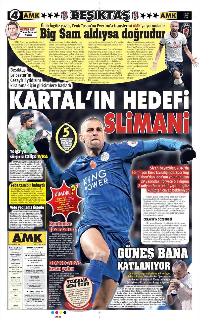2 Ocak 2018 | Gazetelerin Beşiktaş Manşetleri - Görsel 4