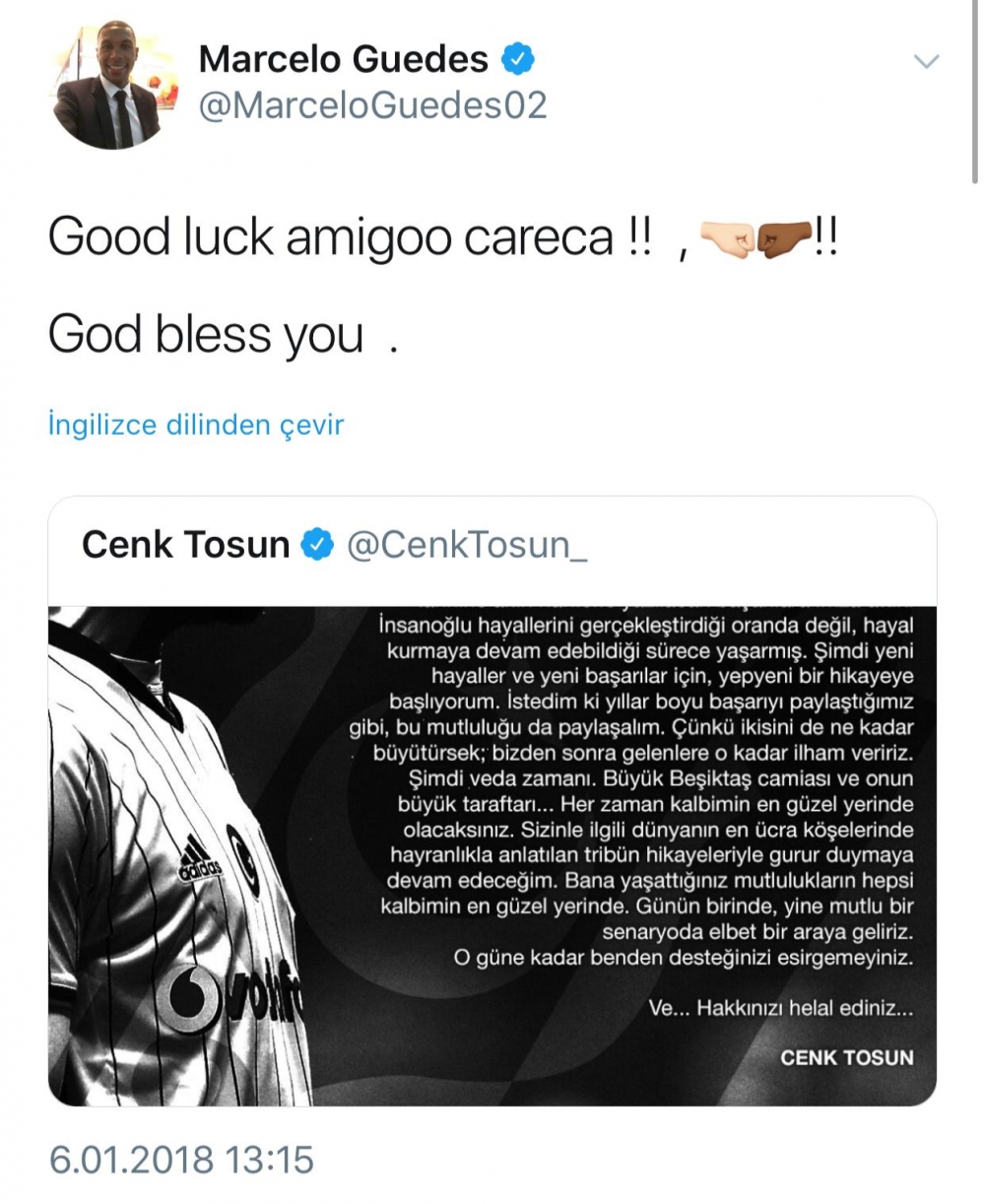 Cenk Tosun’a gelen tebrik ve destek mesajları. Tayyip Erdoğan’dan Hidayet Türkoğlu’na, Arda Turan’dan Burak Yılmaz’a... TFF unuttu mu? - Görsel 5