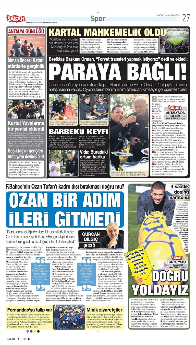 08 Ocak 2018 | Gazetelerin Beşiktaş Manşetleri - Görsel 10