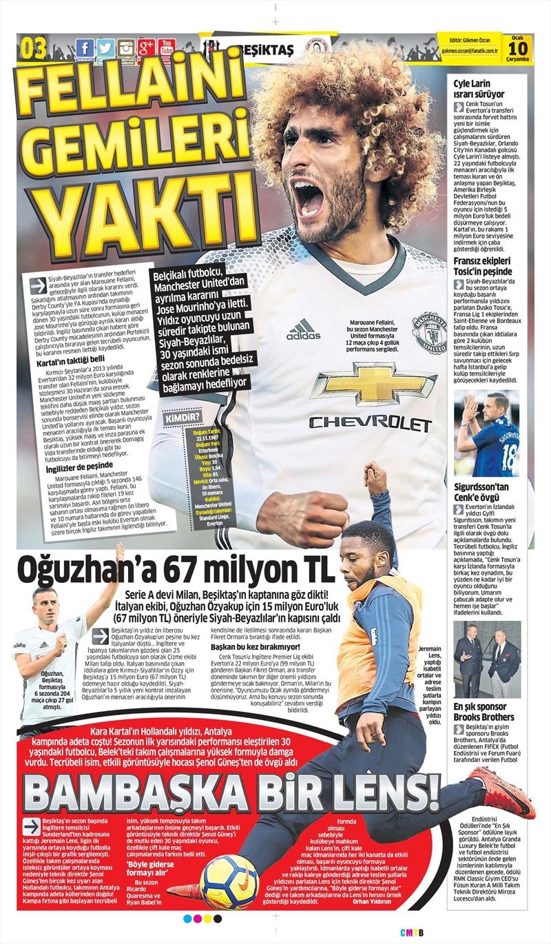 10 Ocak 2018 | Gazetelerin Beşiktaş Manşetleri - Görsel 1