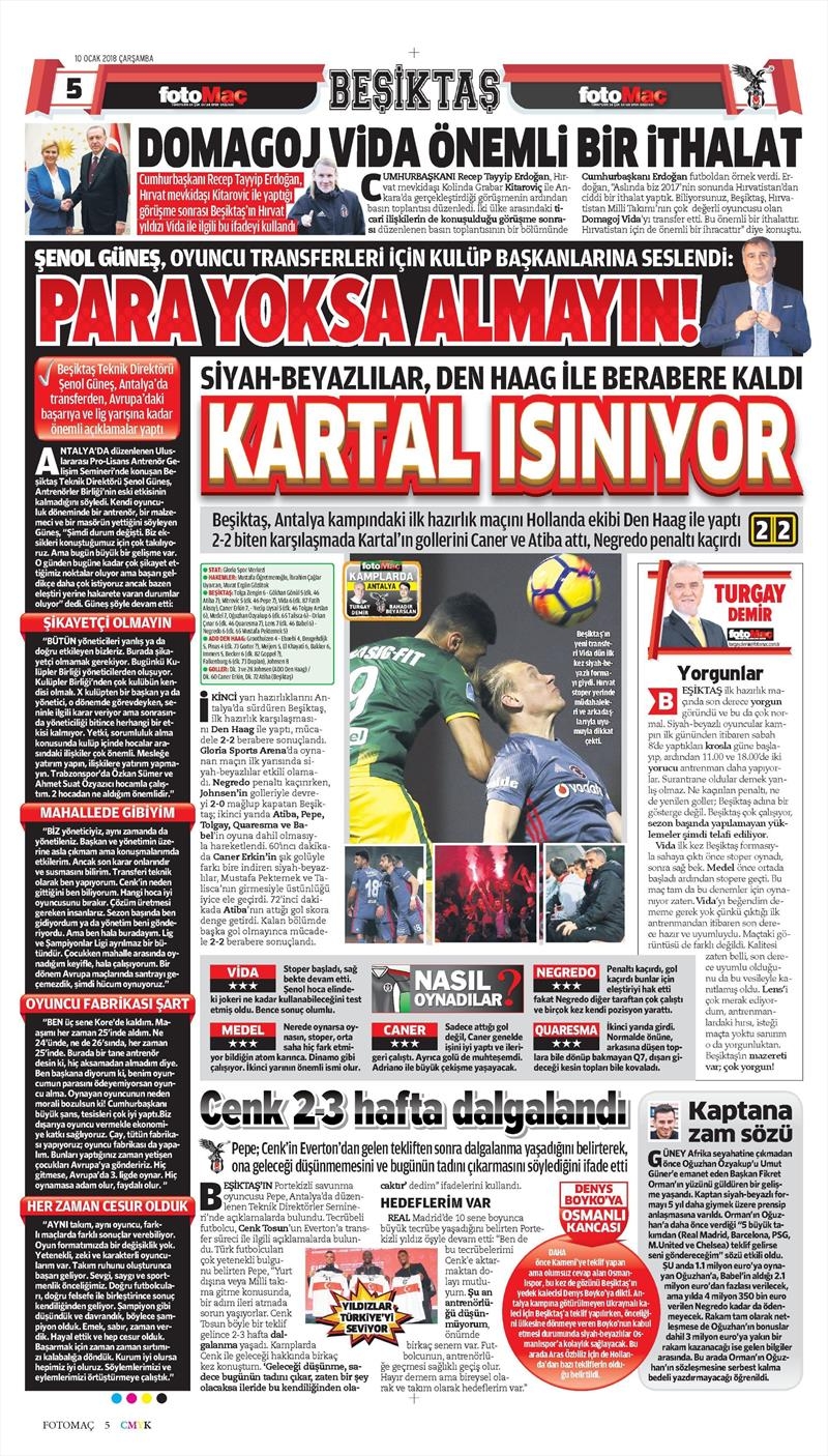 10 Ocak 2018 | Gazetelerin Beşiktaş Manşetleri - Görsel 3