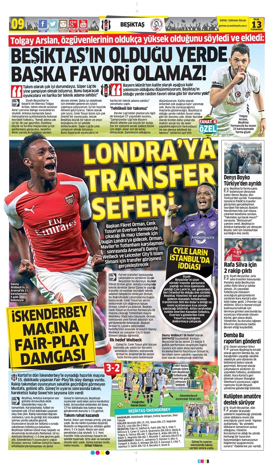 13 Ocak 2018 | Gazetelerin Beşiktaş Manşetleri - Görsel 1