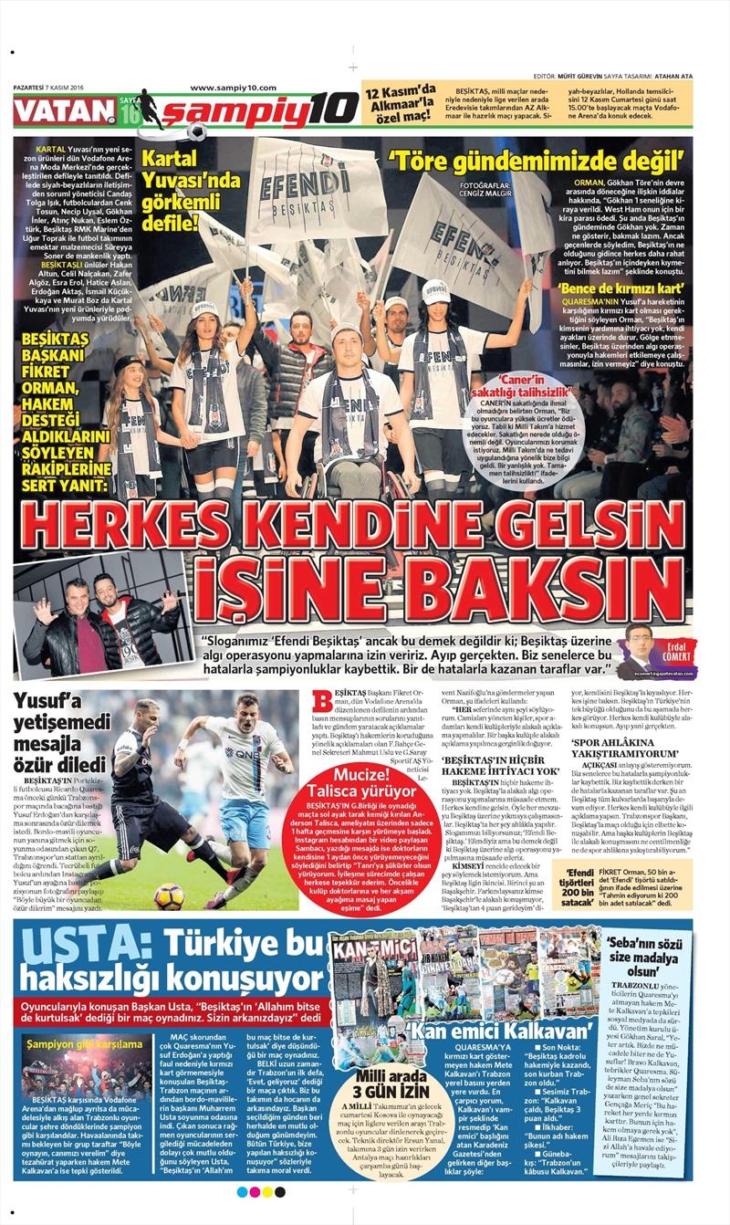 7 Kasım 2016 | Gazetelerin Beşiktaş sayfaları - Görsel 1