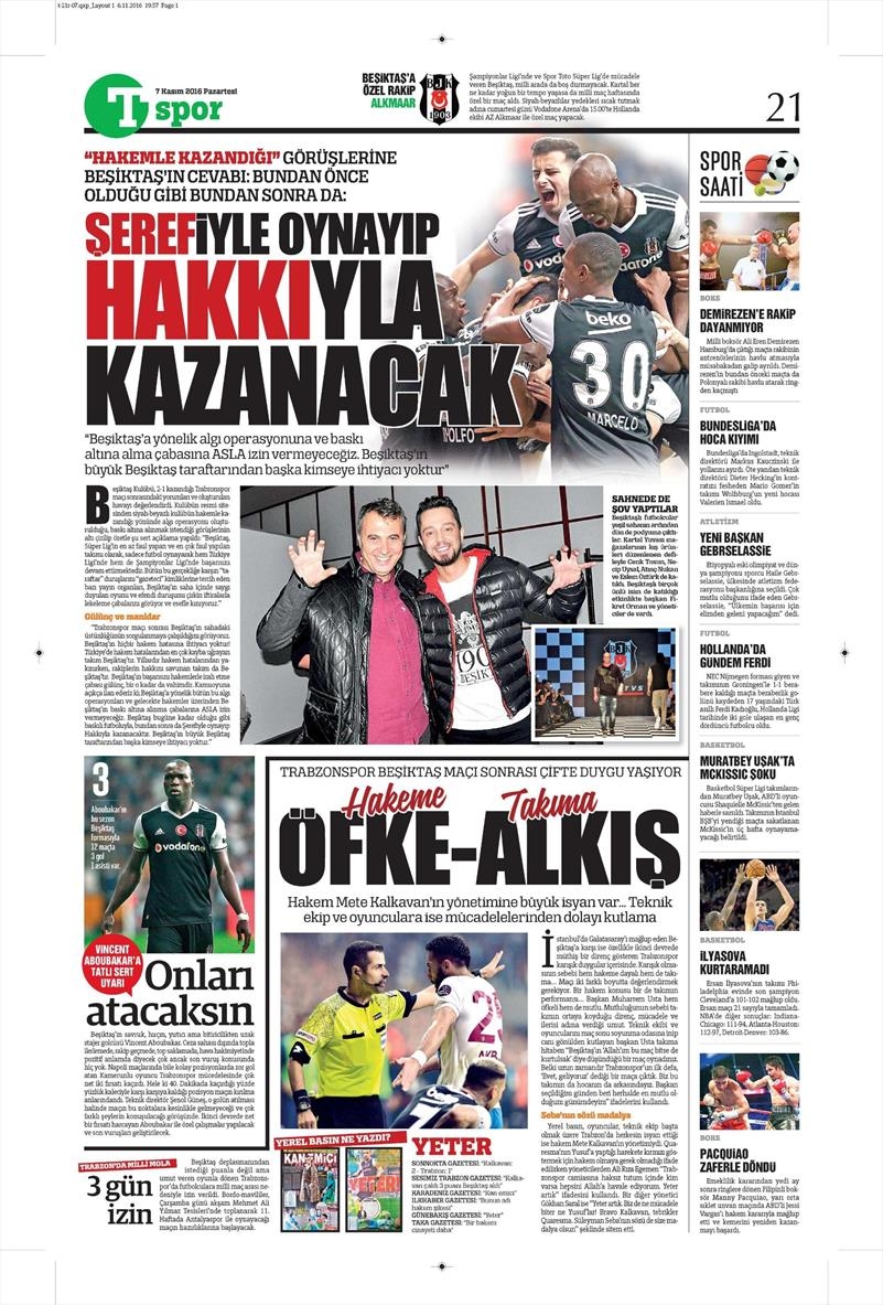 7 Kasım 2016 | Gazetelerin Beşiktaş sayfaları - Görsel 2