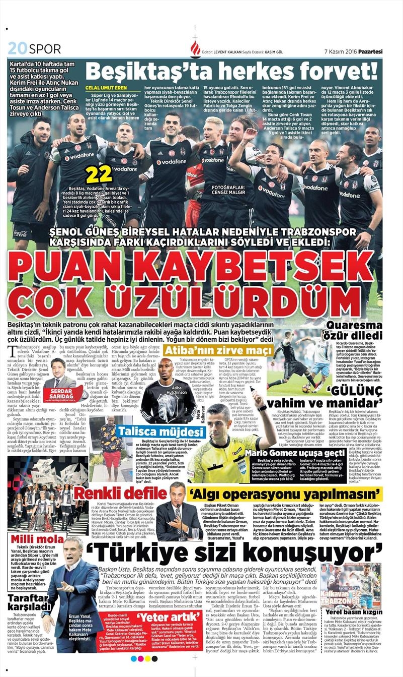 7 Kasım 2016 | Gazetelerin Beşiktaş sayfaları - Görsel 6
