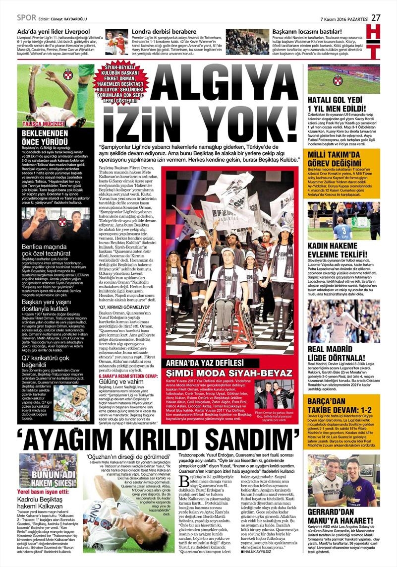 7 Kasım 2016 | Gazetelerin Beşiktaş sayfaları - Görsel 8