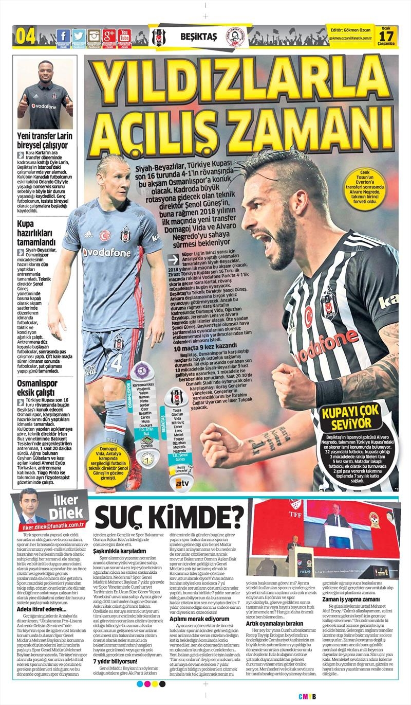 17 Ocak 2018 | Gazetelerin Beşiktaş Manşetleri - Görsel 3