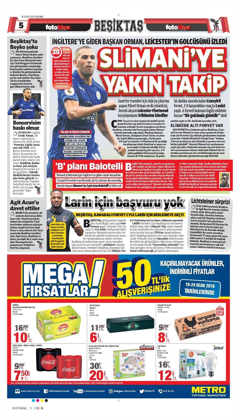 18 Ocak 2018 | Gazetelerin Beşiktaş Manşetleri - Görsel 2