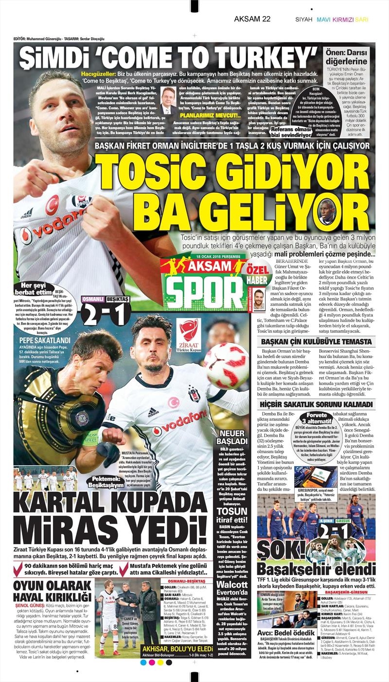 18 Ocak 2018 | Gazetelerin Beşiktaş Manşetleri - Görsel 4