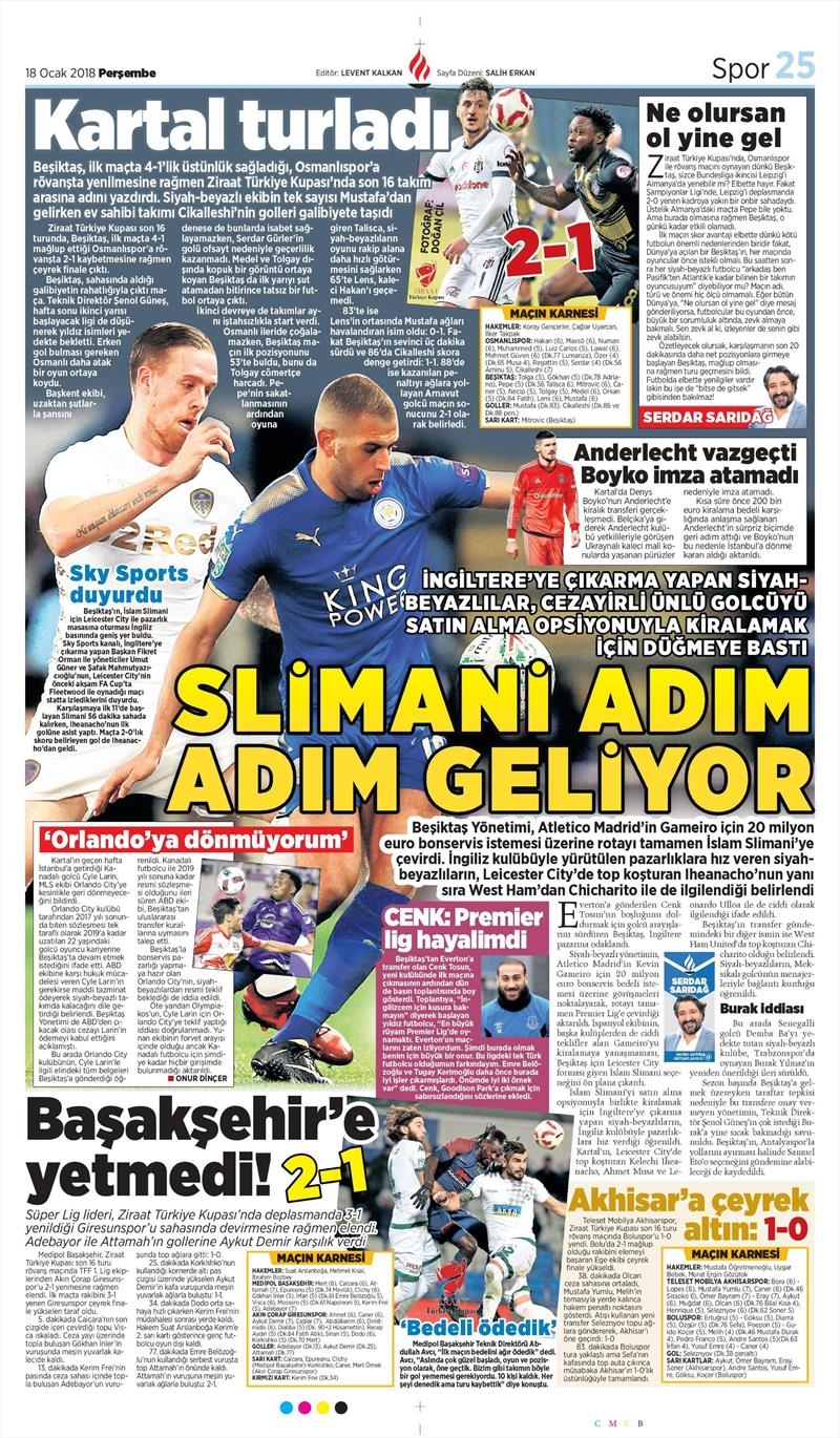 18 Ocak 2018 | Gazetelerin Beşiktaş Manşetleri - Görsel 5