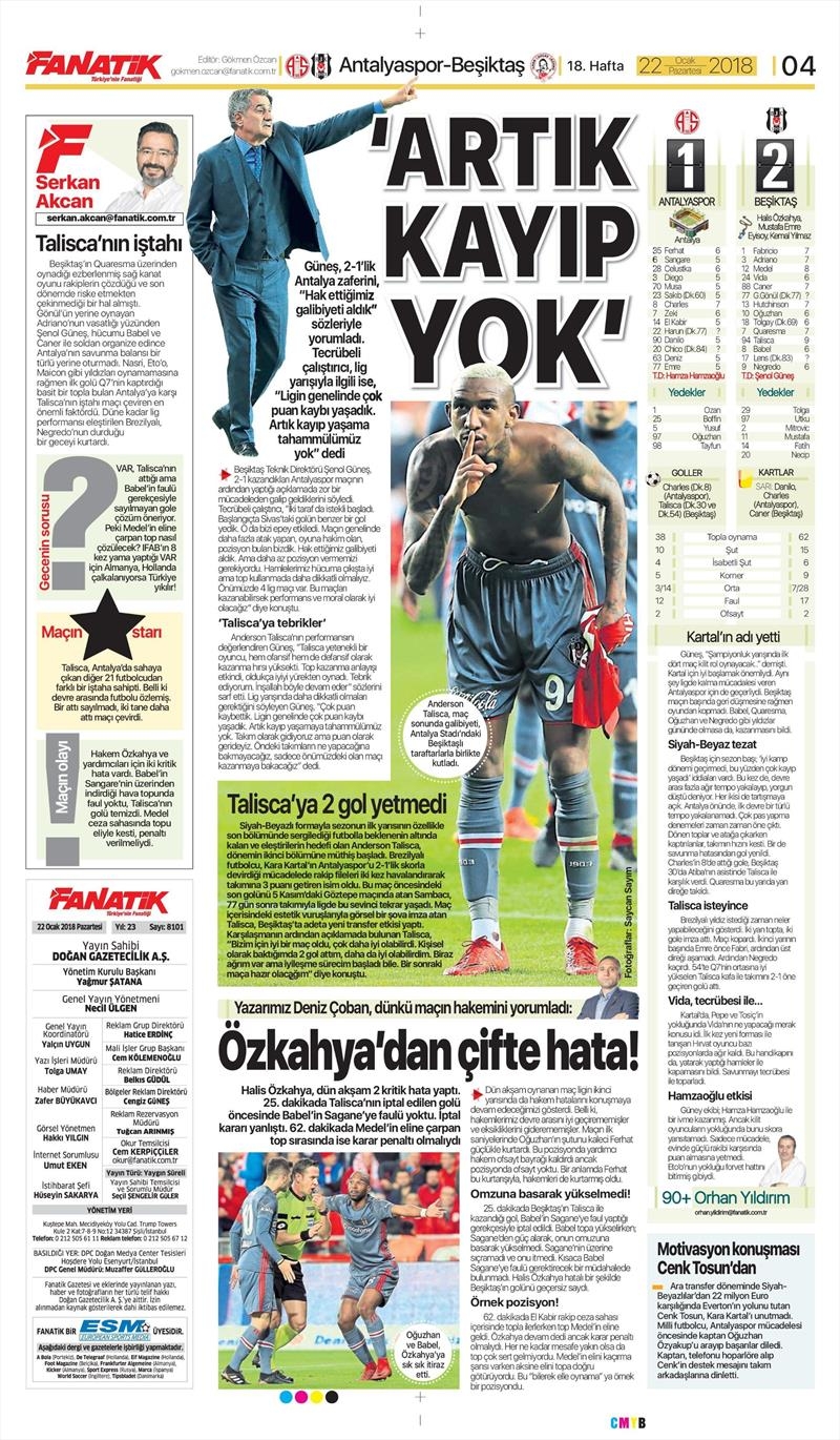 22 Ocak 2018 | Gazetelerin Beşiktaş Manşetleri - Görsel 6