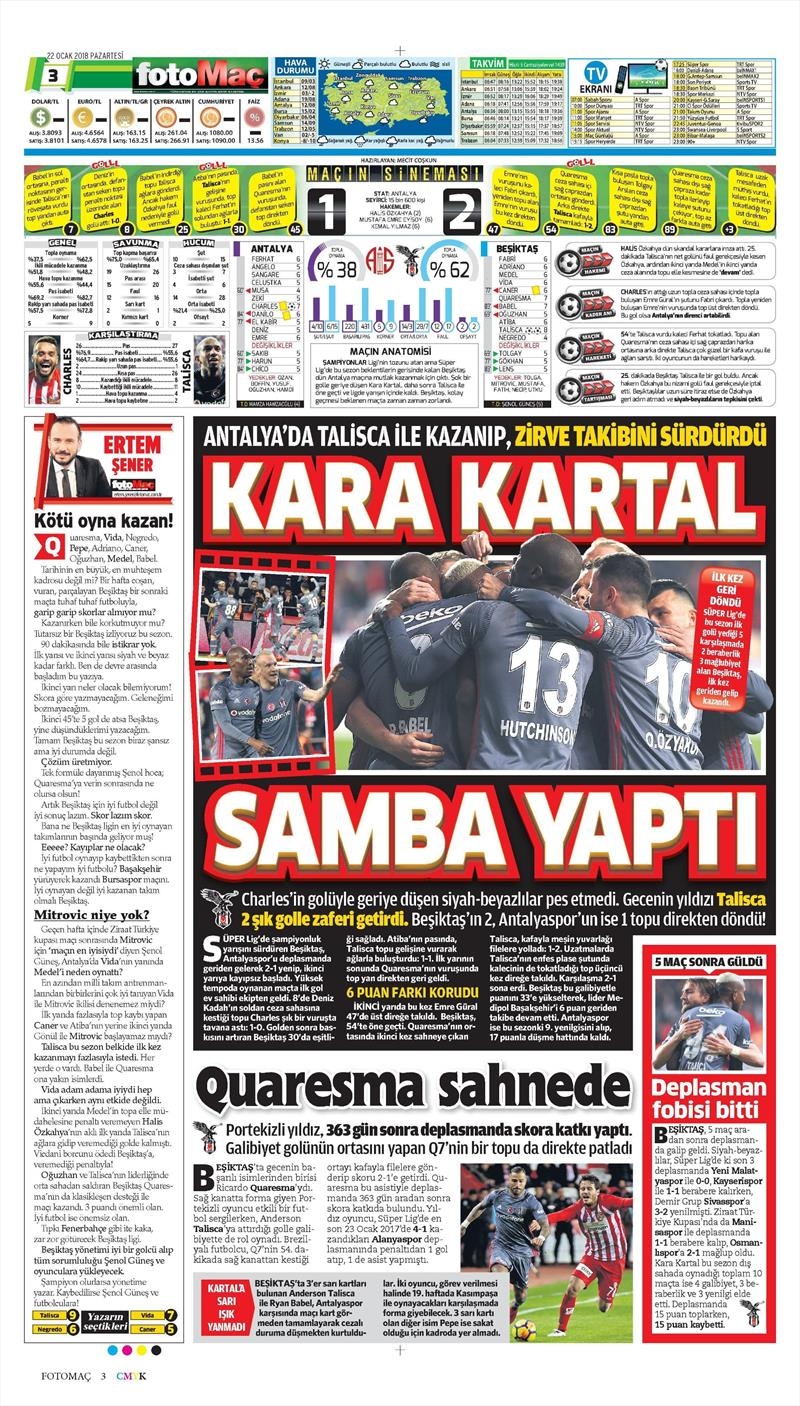 22 Ocak 2018 | Gazetelerin Beşiktaş Manşetleri - Görsel 8