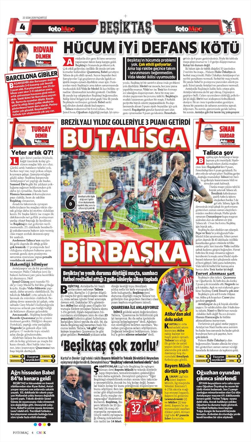 22 Ocak 2018 | Gazetelerin Beşiktaş Manşetleri - Görsel 9