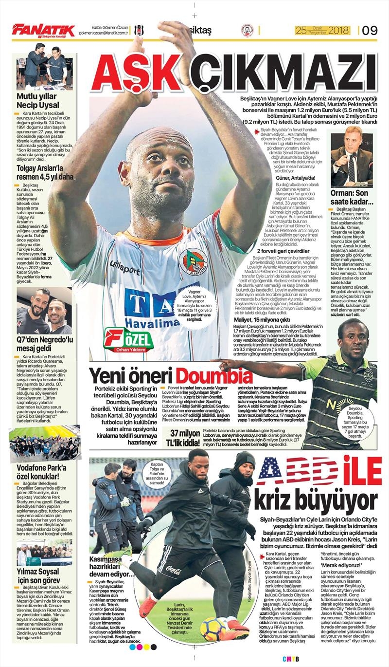 25 Ocak 2018 | Gazetelerin Beşiktaş Manşetleri - Görsel 3