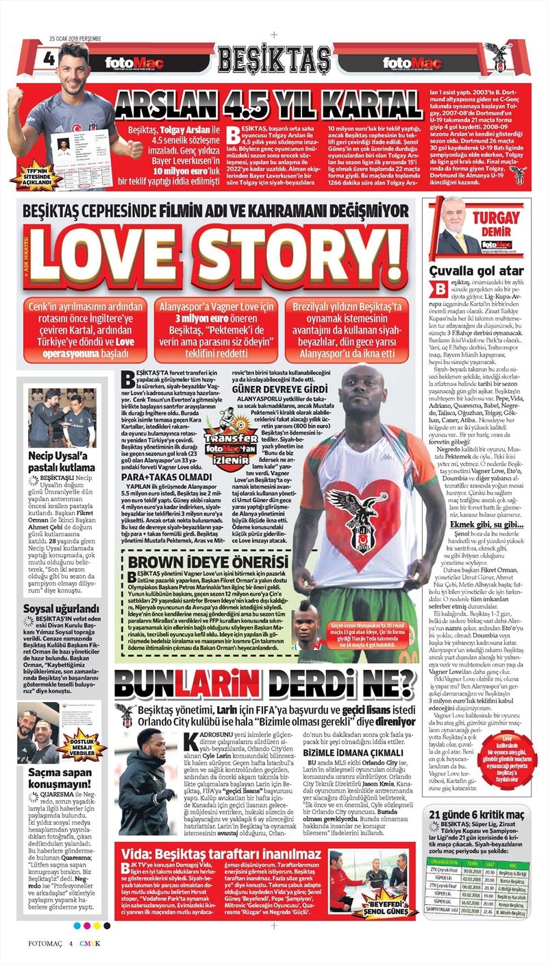 25 Ocak 2018 | Gazetelerin Beşiktaş Manşetleri - Görsel 5