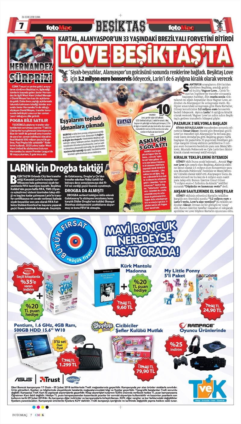 26 Ocak 2018 | Gazetelerin Beşiktaş Manşetleri - Görsel 5