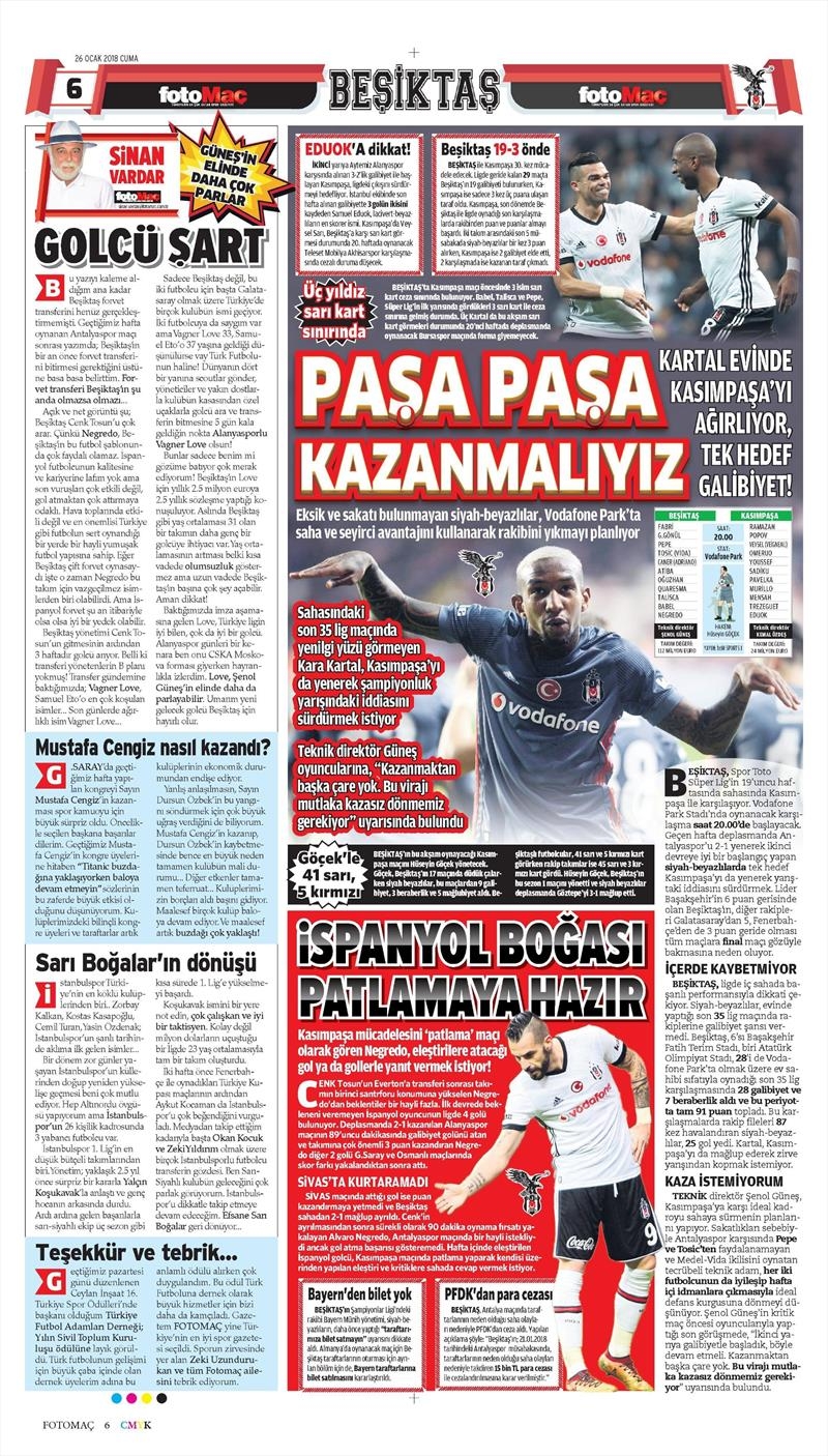 26 Ocak 2018 | Gazetelerin Beşiktaş Manşetleri - Görsel 6