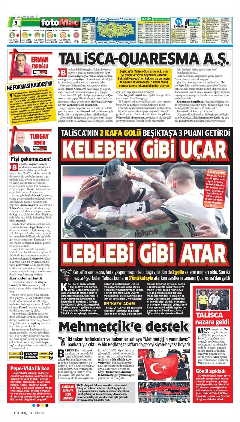 27 Ocak 2018 | Gazetelerin Beşiktaş Manşetleri - Görsel 6