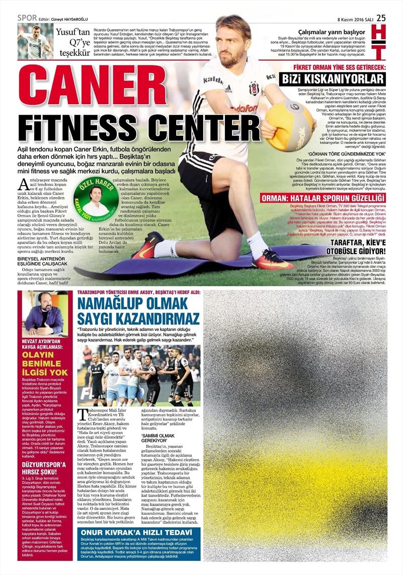 8 Kasım 2016 | Gazetelerin Beşiktaş sayfaları - Görsel 2