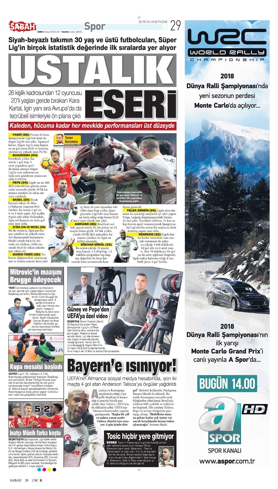 28 Ocak 2018 | Gazetelerin Beşiktaş Manşetleri - Görsel 1