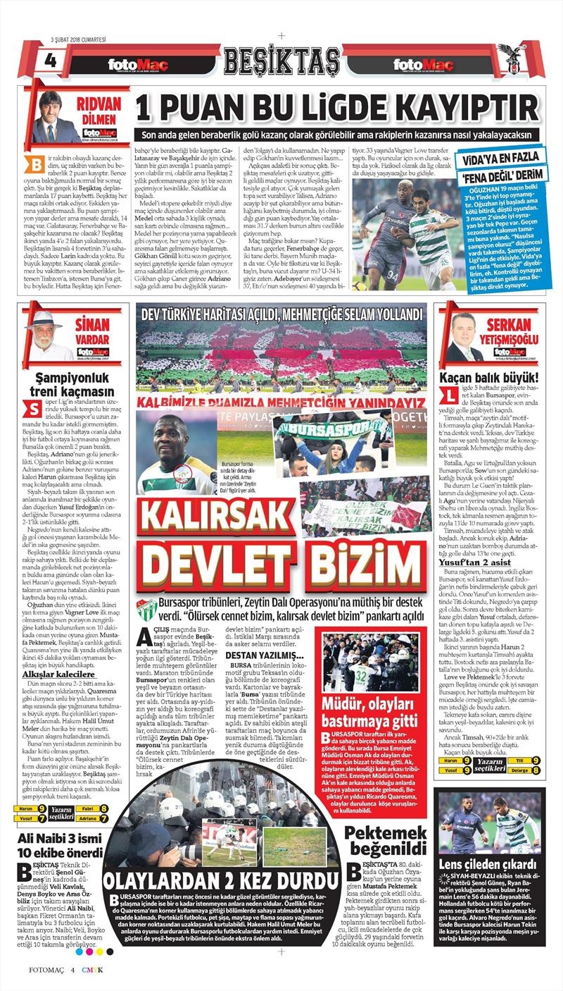 03 Şubat 2018 | Gazetelerin Beşiktaş Manşetleri - Görsel 12