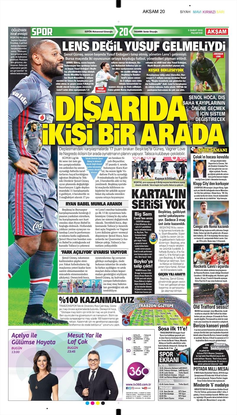 05 Şubat 2018 | Gazetelerin Beşiktaş Manşetleri - Görsel 1