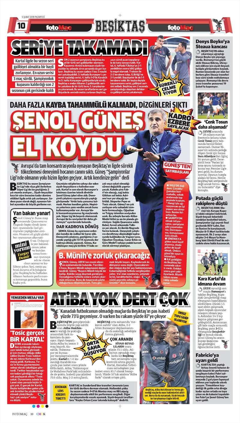 05 Şubat 2018 | Gazetelerin Beşiktaş Manşetleri - Görsel 4