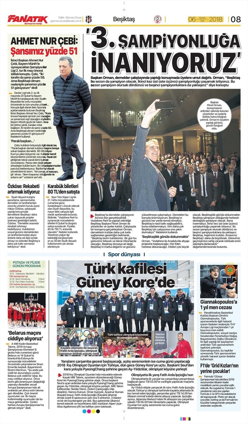 06 Şubat 2018 | Gazetelerin Beşiktaş Manşetleri - Görsel 1