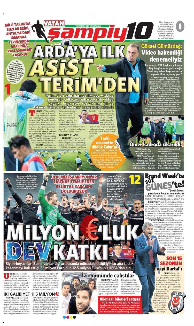 9 Kasım 2016 | Gazetelerin Beşiktaş sayfaları - Görsel 1