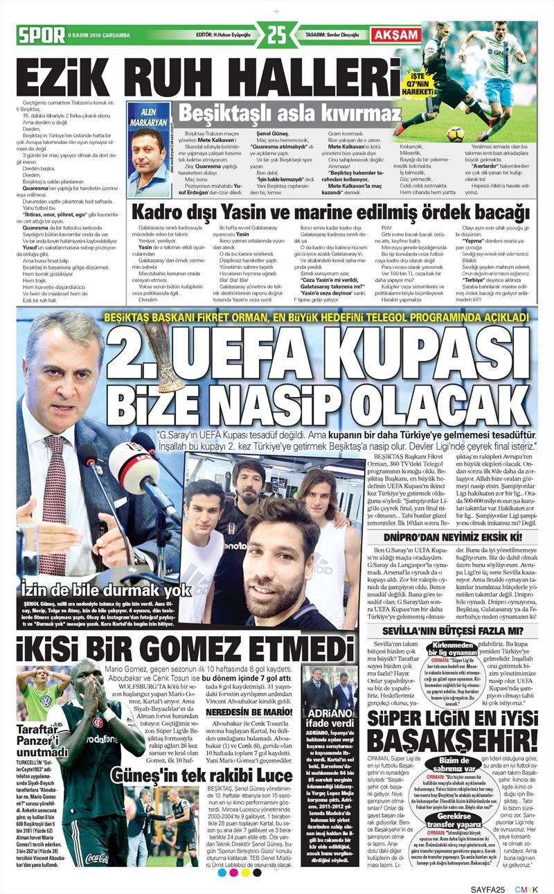 9 Kasım 2016 | Gazetelerin Beşiktaş sayfaları - Görsel 10