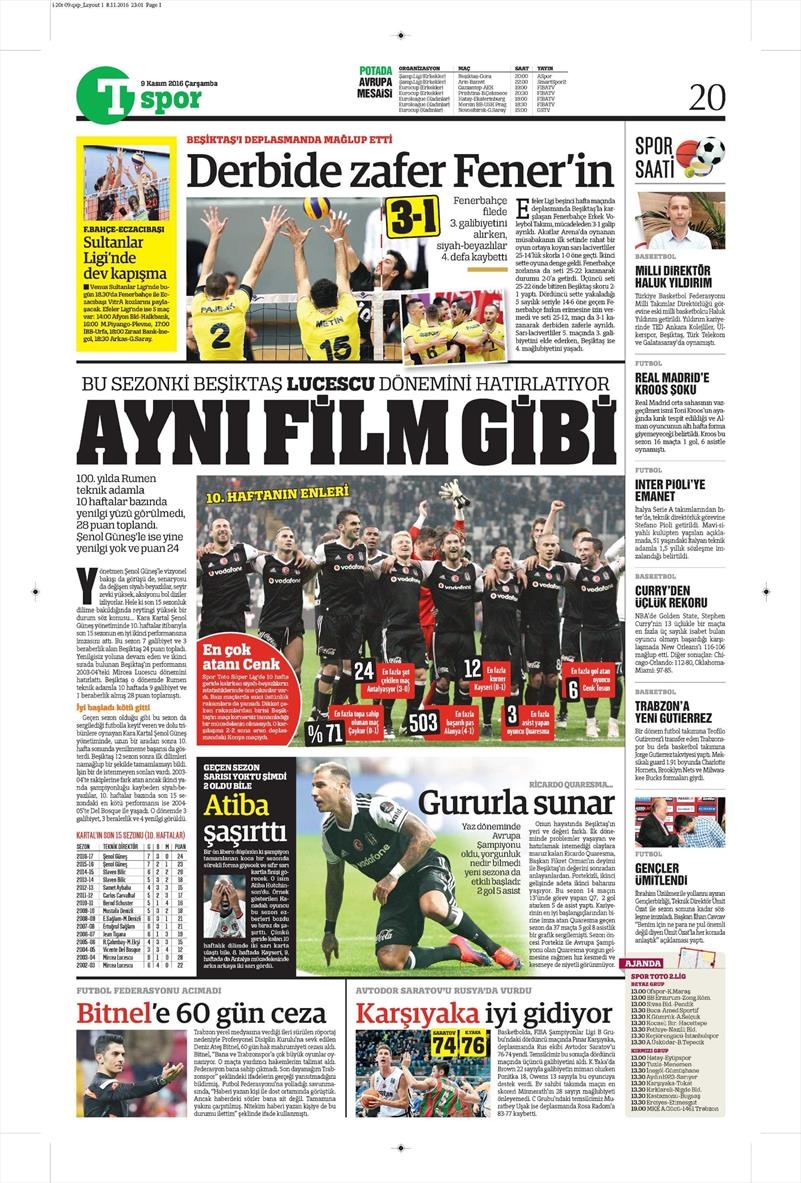 9 Kasım 2016 | Gazetelerin Beşiktaş sayfaları - Görsel 2