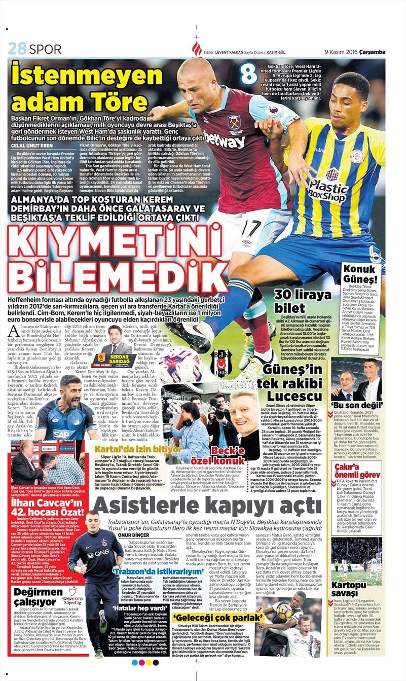 9 Kasım 2016 | Gazetelerin Beşiktaş sayfaları - Görsel 7