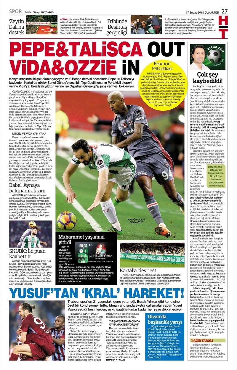 17 Şubat 2018 | Gazetelerin Beşiktaş Manşetleri - Görsel 11