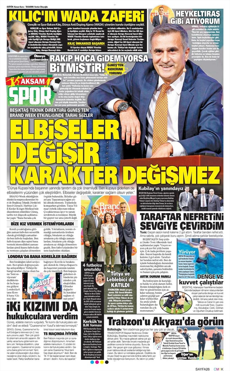 10 Kasım 2016 | Gazetelerin Beşiktaş sayfaları - Görsel 1