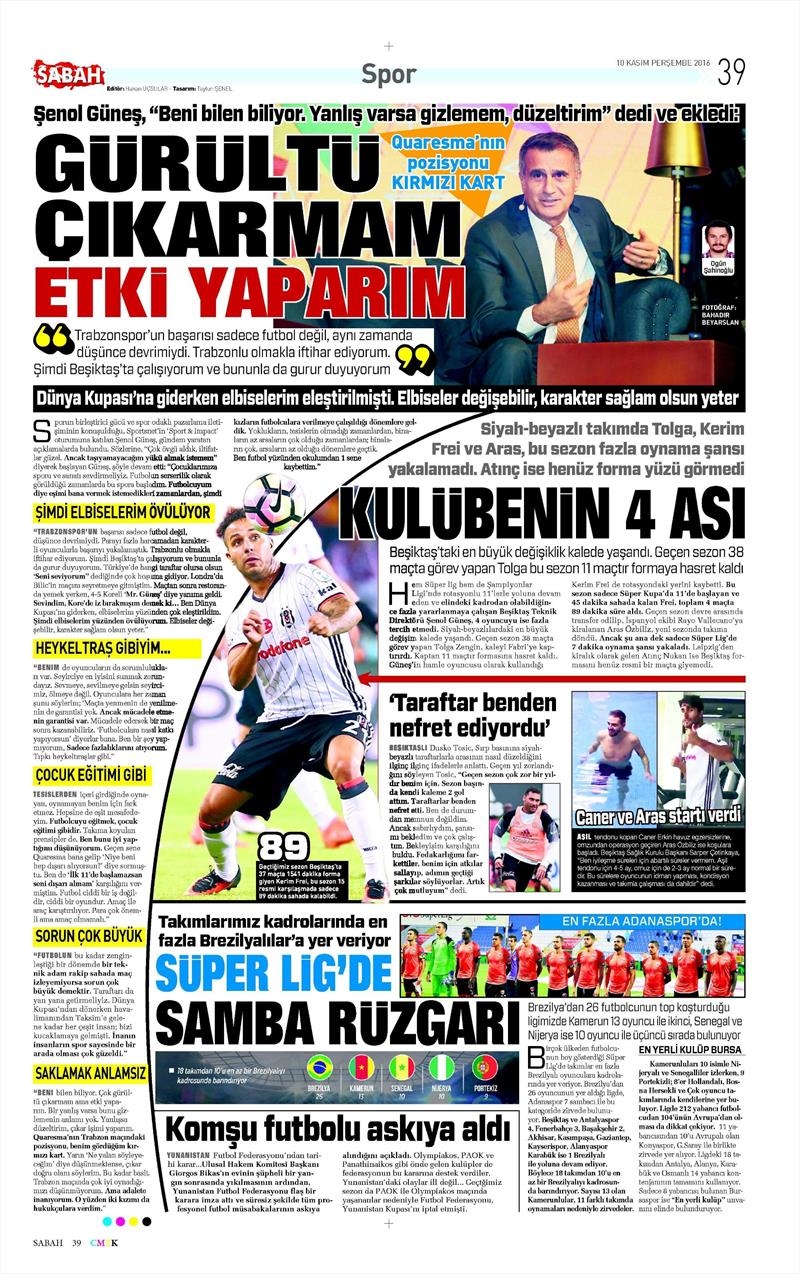 10 Kasım 2016 | Gazetelerin Beşiktaş sayfaları - Görsel 11