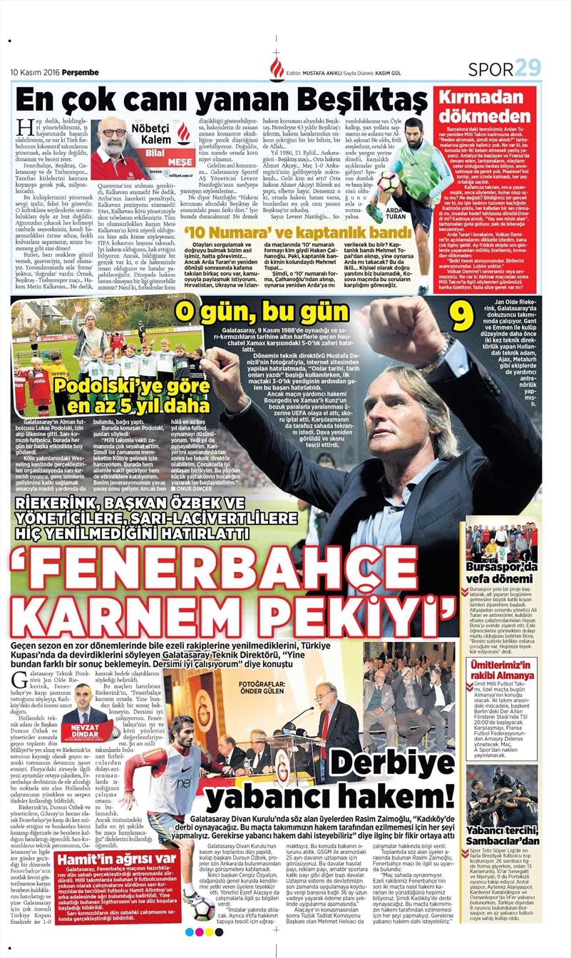 10 Kasım 2016 | Gazetelerin Beşiktaş sayfaları - Görsel 7
