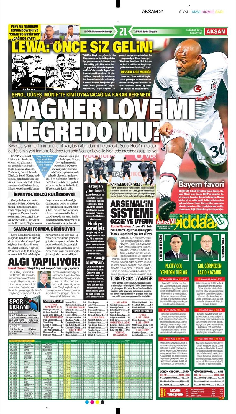 19 Şubat 2018 | Gazetelerin Beşiktaş Manşetleri - Görsel 1