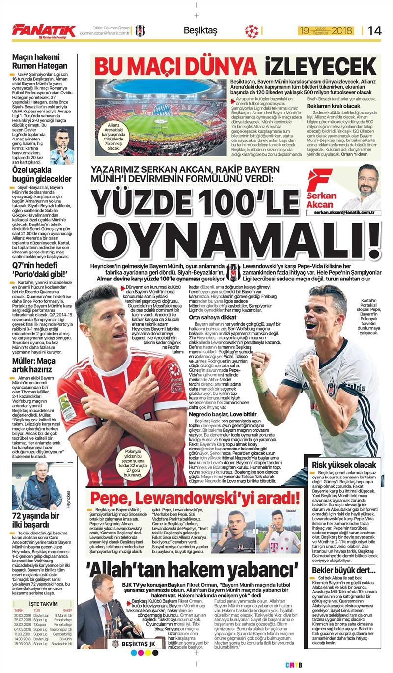 19 Şubat 2018 | Gazetelerin Beşiktaş Manşetleri - Görsel 3