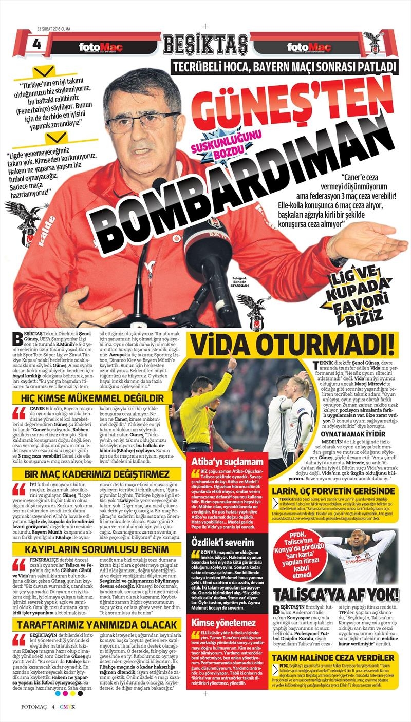 23 Şubat 2018 | Gazetelerin Beşiktaş Manşetleri - Görsel 4