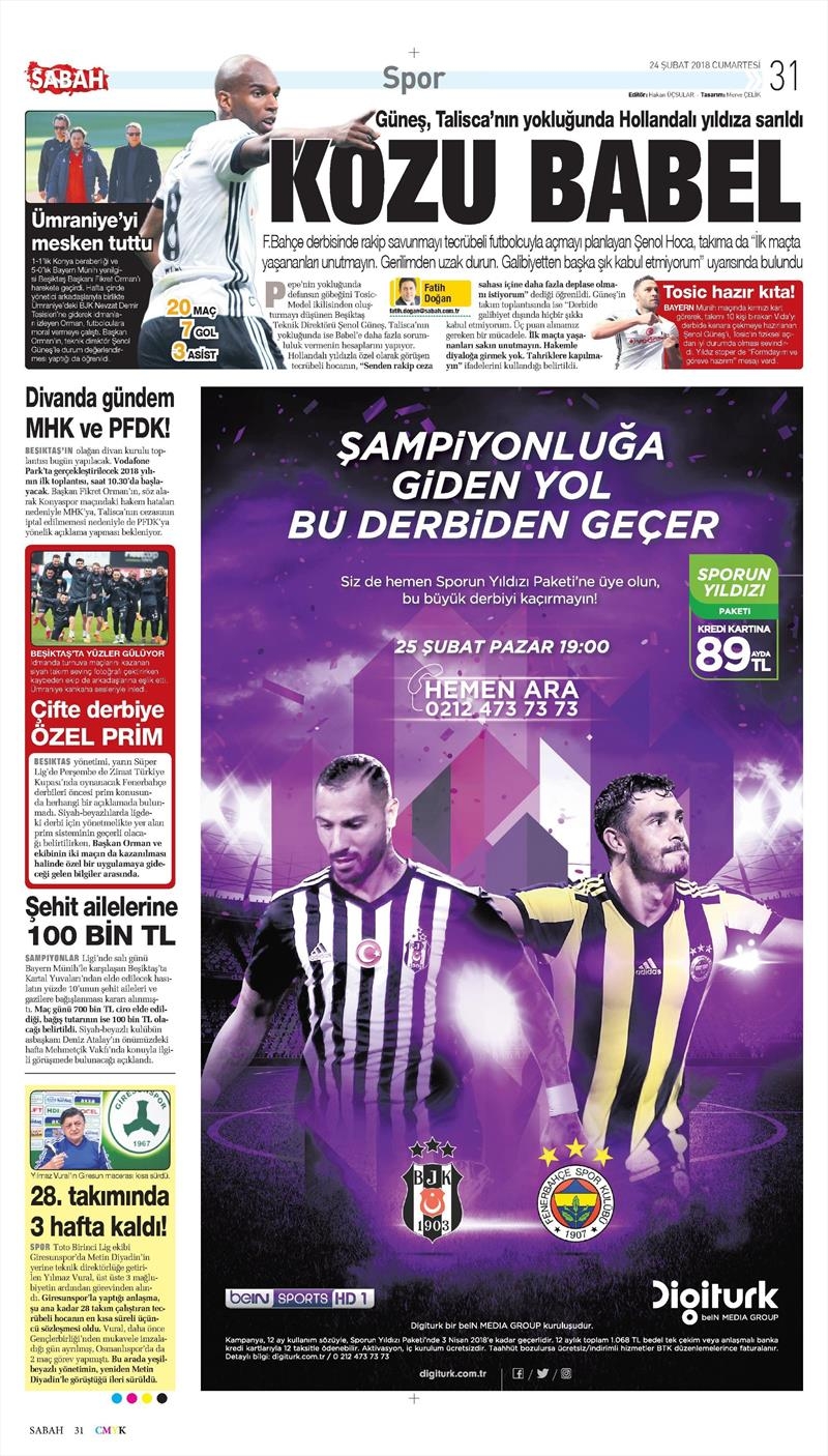 24 Şubat 2018 | Gazetelerin Beşiktaş Manşetleri - Görsel 2