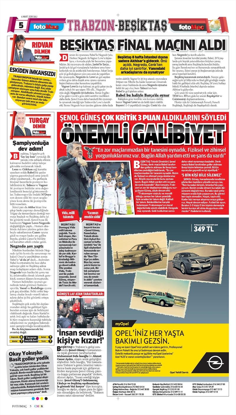 06 Mart 2018 | Gazetelerin Beşiktaş Manşetleri - Görsel 9