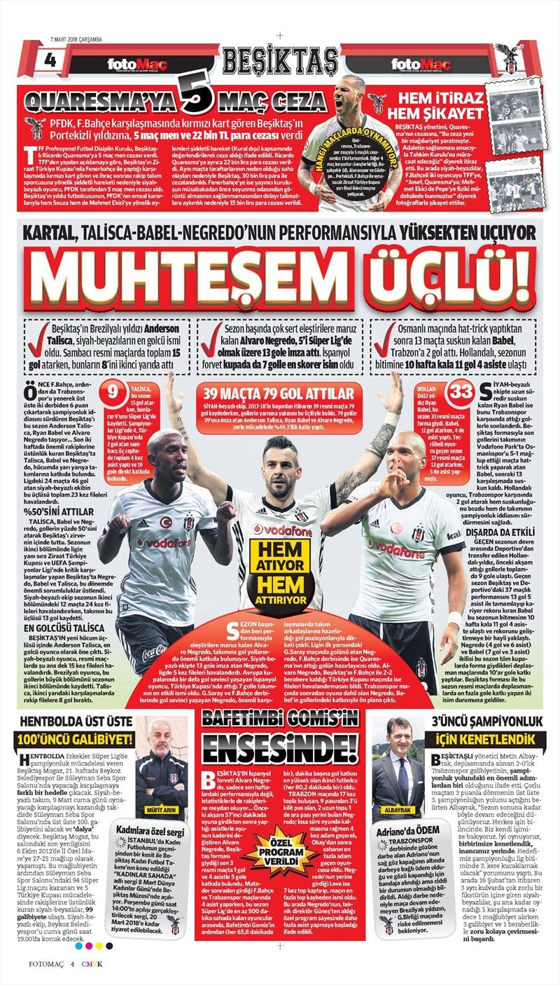 07 Mart 2018 | Gazetelerin Beşiktaş Manşetleri - Görsel 10