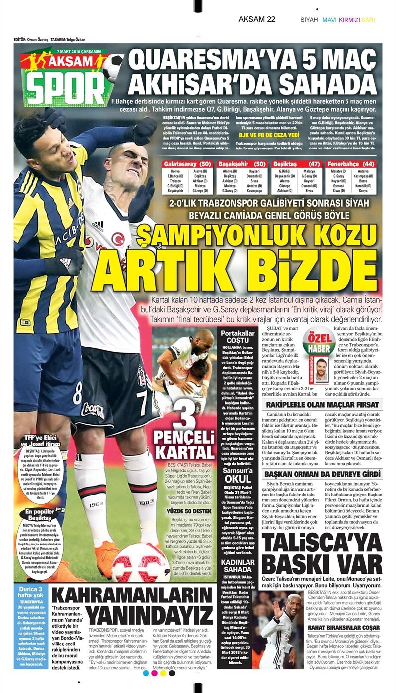 07 Mart 2018 | Gazetelerin Beşiktaş Manşetleri - Görsel 5