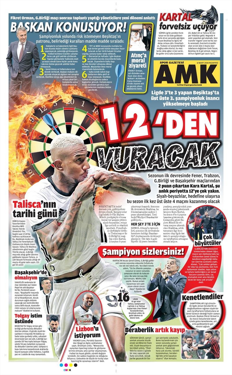 12 Mart 2018 | Gazetelerin Beşiktaş Manşetleri - Görsel 3