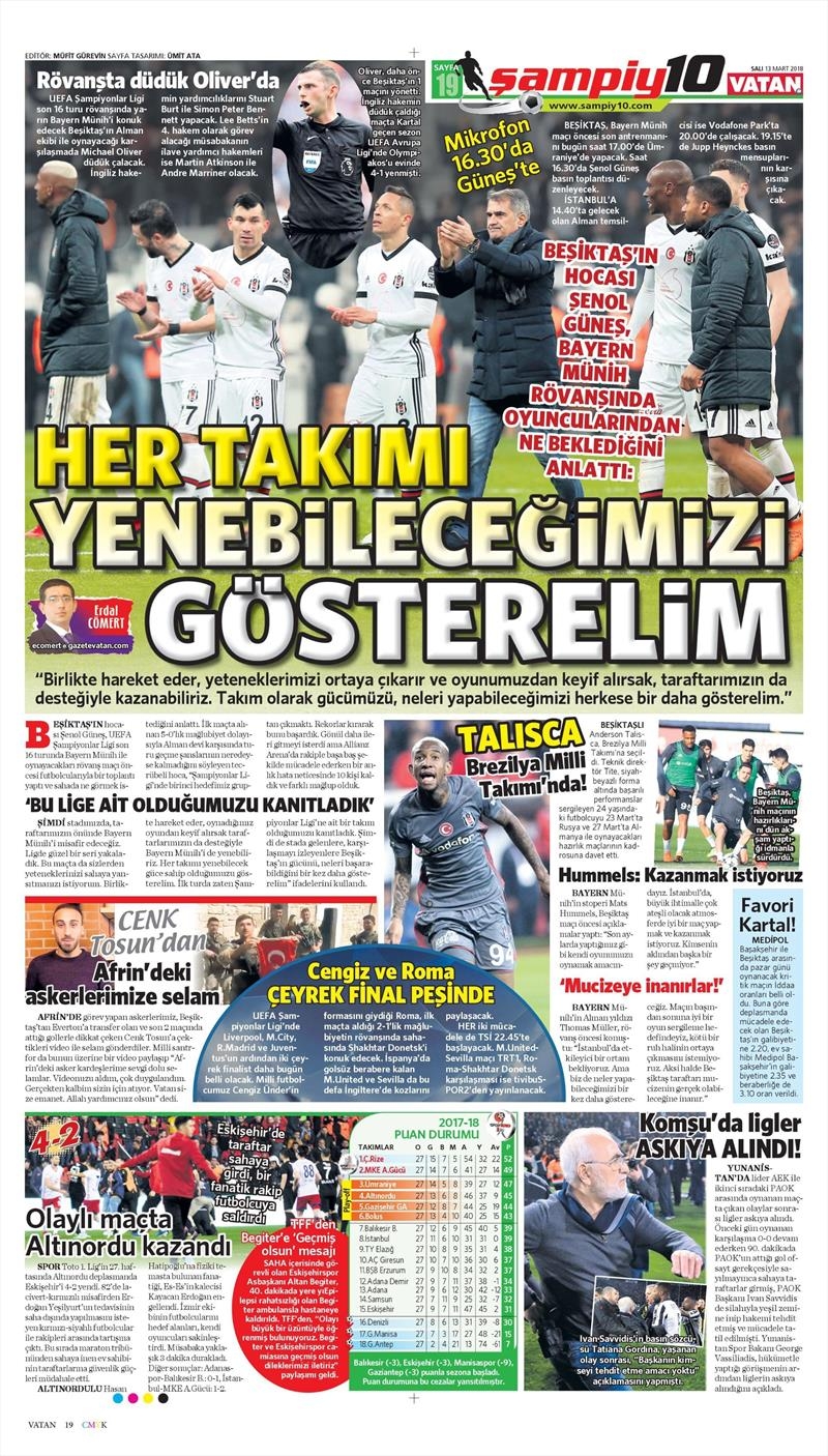13 Mart 2018 | Gazetelerin Beşiktaş Manşetleri - Görsel 8